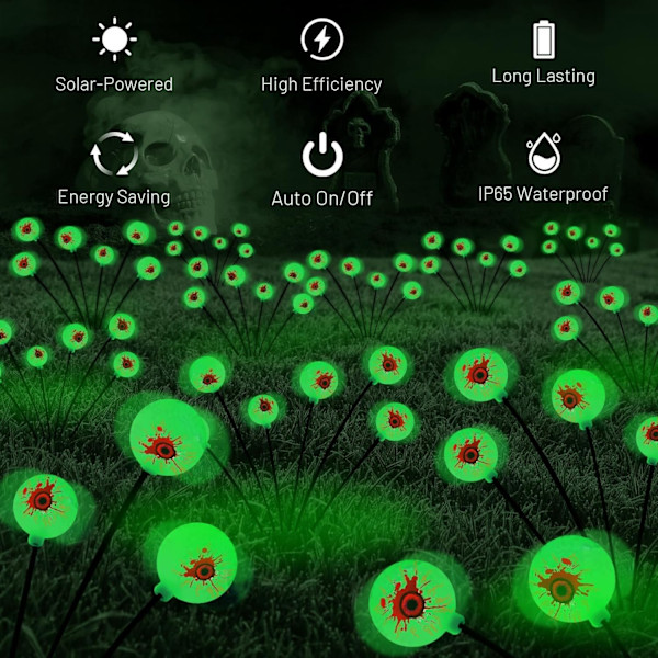 2 stk 8 LED Skumle Øye-lys, Utendørs Vanntette Halloween-dekorasjoner Grön Grön