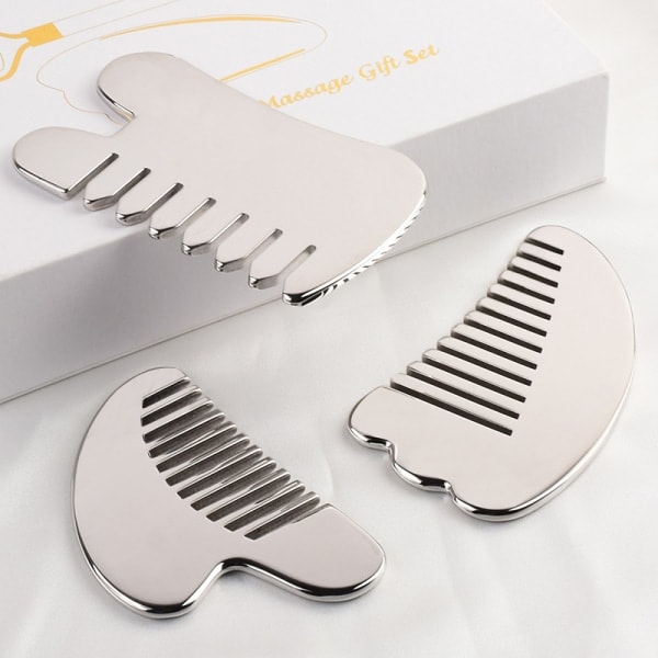 TG Gua Sha -kasvoväline Ruostumaton teräs Kaavin hierontaväline kasvoille Ruostumaton teräs Gua Sha -työkalu matkakassilla (4 kpl)