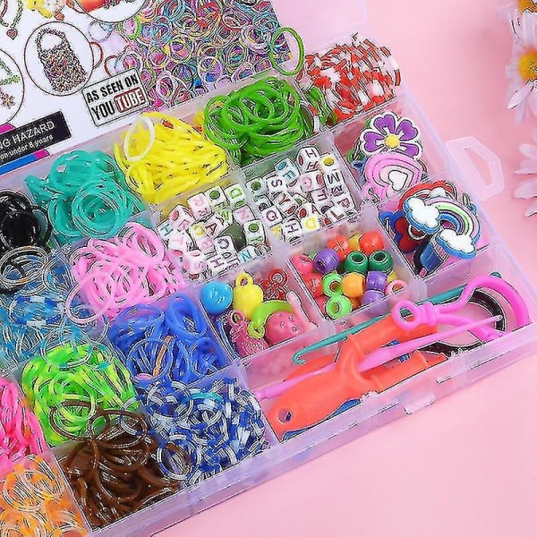 Gummiband Refill Kit Armbandstillverkningssats med 1500 färgglada band i 23 färger