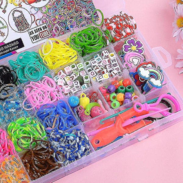 Gummibands Påfyllningsset Armbandstillverkningssats med 1500 Färgglada Band i 23 Färger