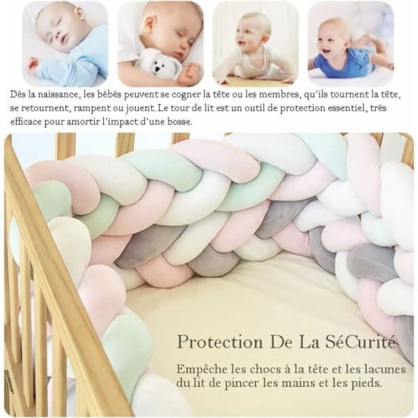 Spjälsängsskydd - 3 meter flätad babykudde orm flätad kantskydd sammet spjälsängsskydd nyfödd spjälsängsskydd, vit - 1M（PA）