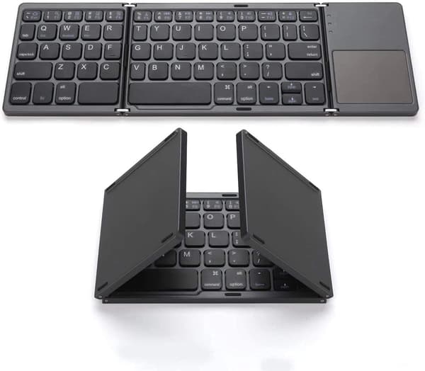 Vikbart Bluetooth-tangentbord med pekplatta, ultratunt trifold-trådlöst tangentbord för Android, Windows PC och surfplatta, grått