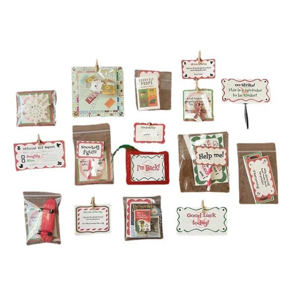 Elf-setti 24 Joulupäivää, Hauskoja Elf-aktiviteetteja, Elf-rekvisiittaa, Elf On The Shelf -setti, Jännittävä Joulunodotuksen Laskenta