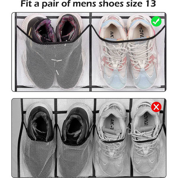 Skoorganizer til over døren, 12 mesh lommer bagpå organizer, hænger bag døren, skridsikre holdere, sko, sneakers og hjemtilbehør