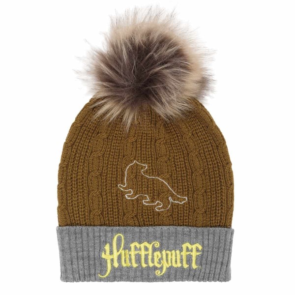 Harry Potter Hufflepuff Pom Pom Beanie En Størrelse Gul/Grå Gul/Grå En Størrelse