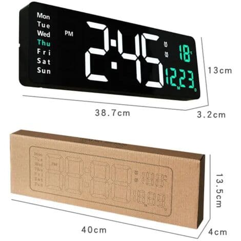 Large Digital Wall Clock with Remote Control, Temperature Display, Day of the Week, Power-off/Memory Function, LED Clocks