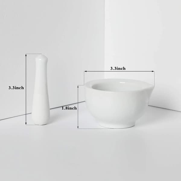 Morter- og støder-sæt i porcelæn Keramisk urtekværn og pilleknuser til køkken- og apoteksbrug Hvid 3,3 tommer