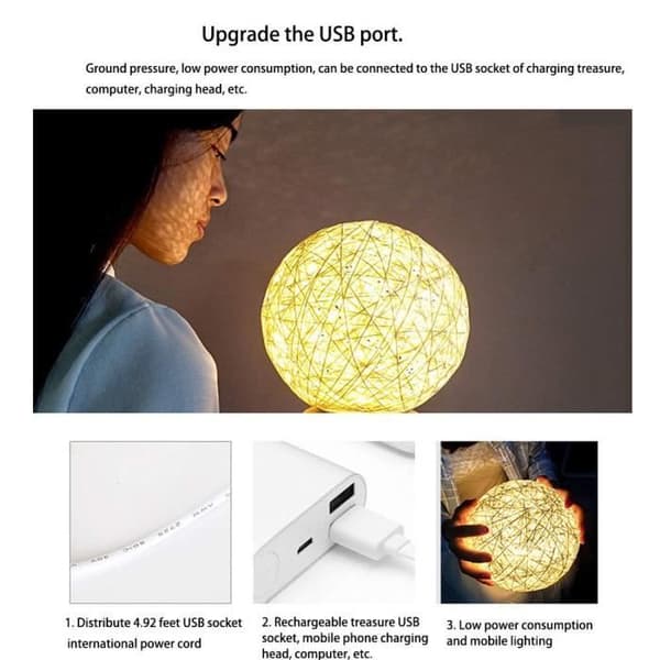 Sengelampe i rotting - HZDHCLH - Dråberesistent - USB-opladelig - LED_yux