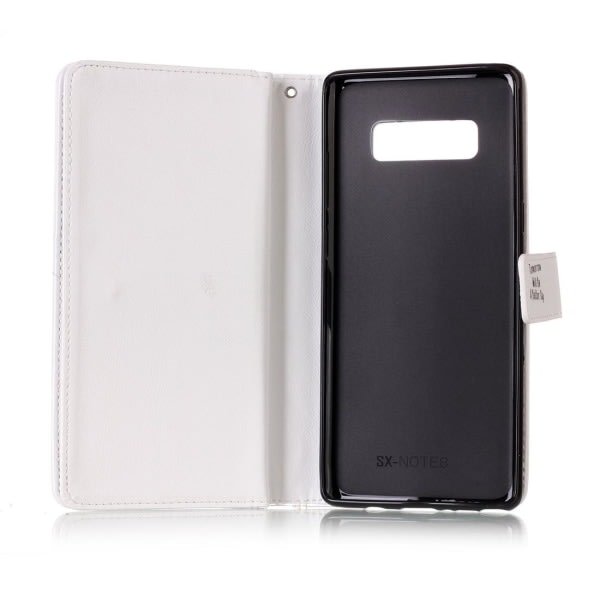 Plånboksfodral til Galaxy Note 8 - Vit med fjerilar og blommor Vit, sort
