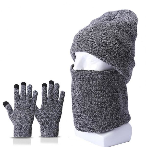 Hatt, halsduk och vantar för män och kvinnor Vinterpar Tjockt Vindtät plysch Svart ONE SIZE