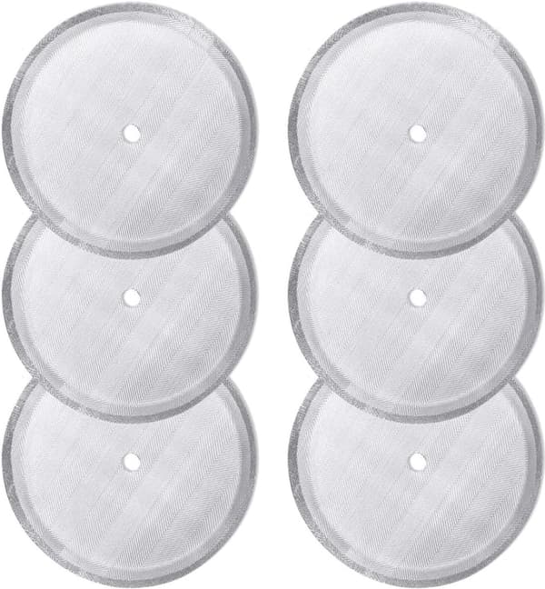 Stempelkande kaffefilter i rustfrit stål, 6-pak, genanvendeligt til 800-1000 ml, sølv