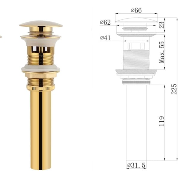 Galaxy Badrumsvask Hel Avtappningsplugg i Kopper Bounce Tvättställsavlopp 1 stk
