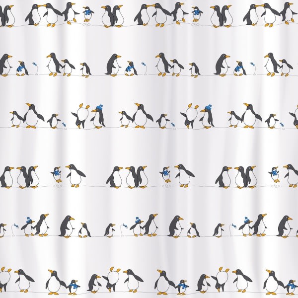 TG Duschdraperi med Pingviner - 180 x 180 cm Vit