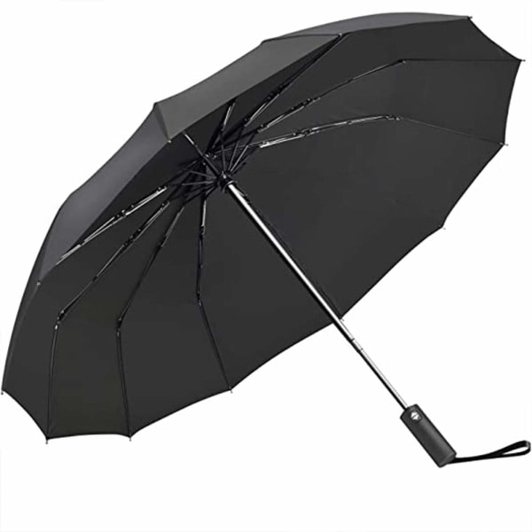 Foldbar paraply med UV-beskyttelse, automatisk svart paraply, bærbar for reiser