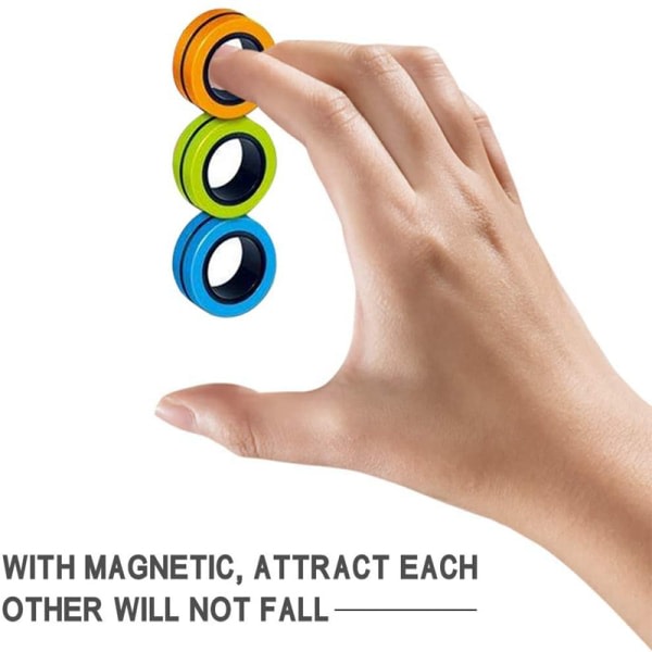 Magnetiske ringar Leksaker for voksne og barn Barn | Stressrelief – Fidget-ringar med bärbar Fidget-box – Grön, röd och blå