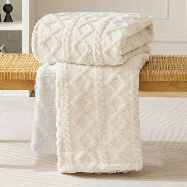 100x150cm Tæppe Sherpa Fleece Kast i Blød og Plysset Uld med Varmende Luv for at Hjælpe Dig med at Sove Bedre til Baby Seng Beige