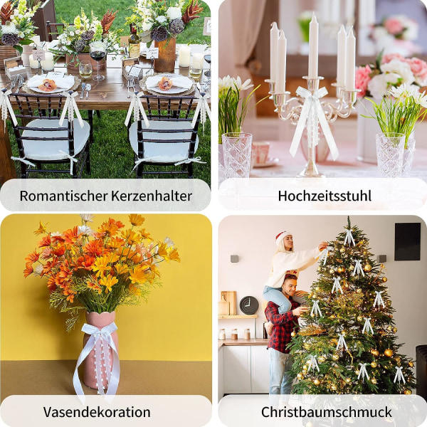 50-pak vita rosetter med hjerter til bildekoration Bryllup Jul