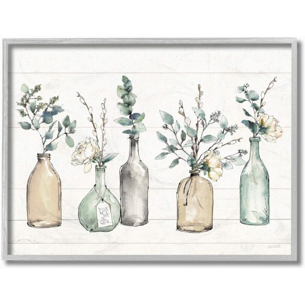 Stupell Industries Flasker og Planter Farm Wood Textured, Design af Anne Ta