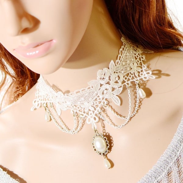 Galaxy Vintage gotisk spets Choker halsband med pärlor, vacker vintage gåva gotisk festklänning halsband