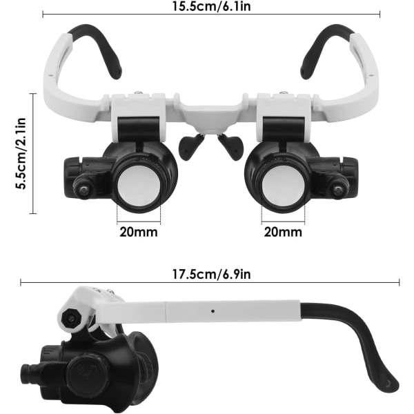 Head Mount Magnifier Glasögon, Pannband Förstoringsglas med LE