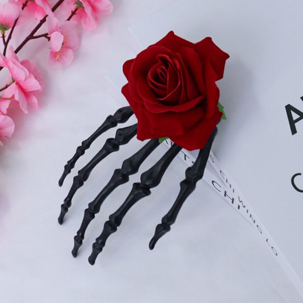 Halloween kraniepalmehovedbeklædning gotisk simuleret rose blondergarn hårspænde horror atmosfære kostume rekvisitter Rose Hairpin-Black Bone One Size