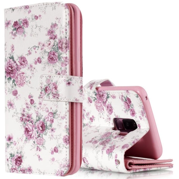 Plånboksfodral for Galaxy S9 Plus - Vit med lila rosor Vit, lila