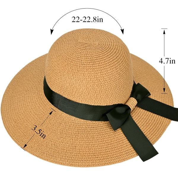 Klassiska sommar solhattar Packbar halmhatt med bred brätte och vindlina Floppy strandhattar för kvinnor UV-skydd