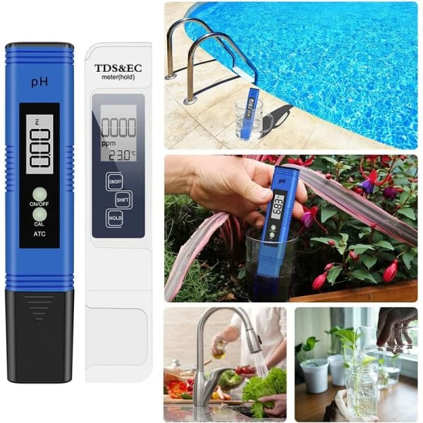 Elektroninen PH-mittari, TDS- ja EC-lämpötilamittari, 3 in 1 -vedenlaadun testeri LCD-näytöllä, automaattinen kalibrointi, allastesti, akvaario