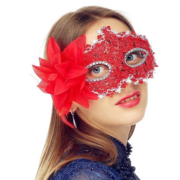 Maskerademaske for kvinner Venetianske masker Jul kvinner Blomst halvmaske Cosplay --- Rød