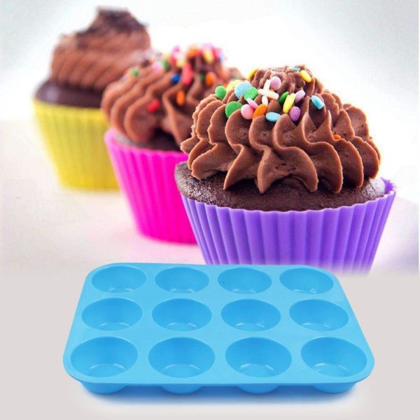 Galaxy 12-kopps muffinsform i silikon, förpackning med 2 molds som inte klistrar, bakpanna (blå)