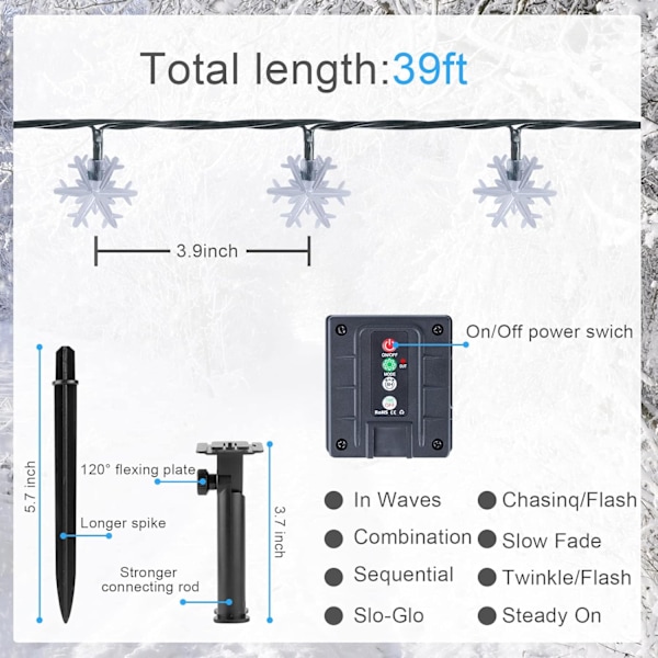 12m 100 LED Lumineita Lumivyöhykkeellä, Vedenkestävä Joulu- ja Juhlakoristeluun Snöflinga