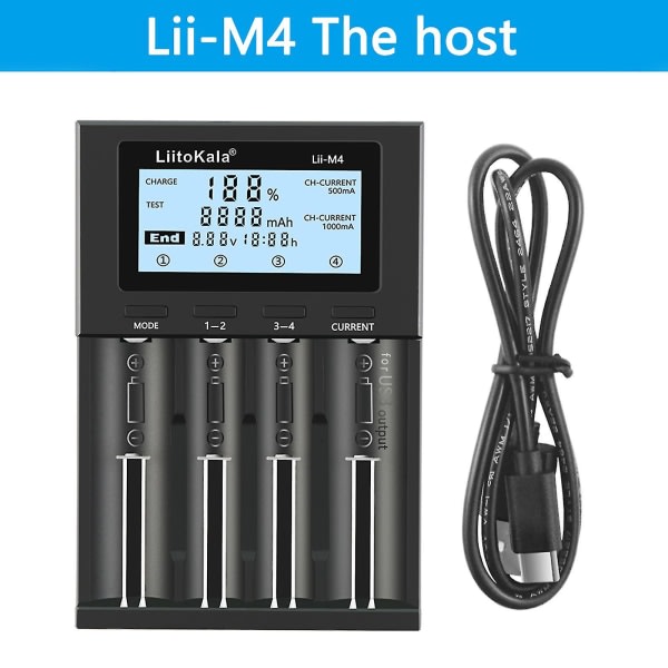 Liitokala Lii-m4 4-plasser Batterilader Med LCD-skjerm For 18650 26650 14500 Aa Aaa Lithium Nimh Batteri Smart Oppladbar Batterilader