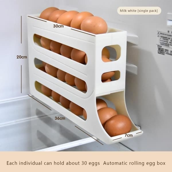 Egg Rolling Storage - Fire-etasjers bærbar eggdispenser for kjøkken og benkeplateoppbevaring, eggbeholder med stor kapasitet