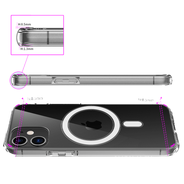 TG iPhone 12 Mini - Beskyttende Magnetisk Silikondeksel Gjennomsiktig