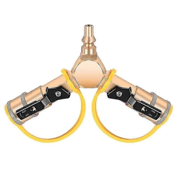 1/4 tomme RV Propan Quick Connect Y-splitteradapter, Messing 2-vejs LP Gas med Afspærringsventiler til Grillvarmer Camping, Guld