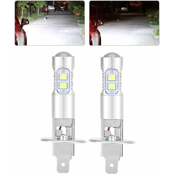 Forlygtepærer, 2x H1 6000K Super Hvide 100W LED Forlygtepærer Kit Lavt Lys