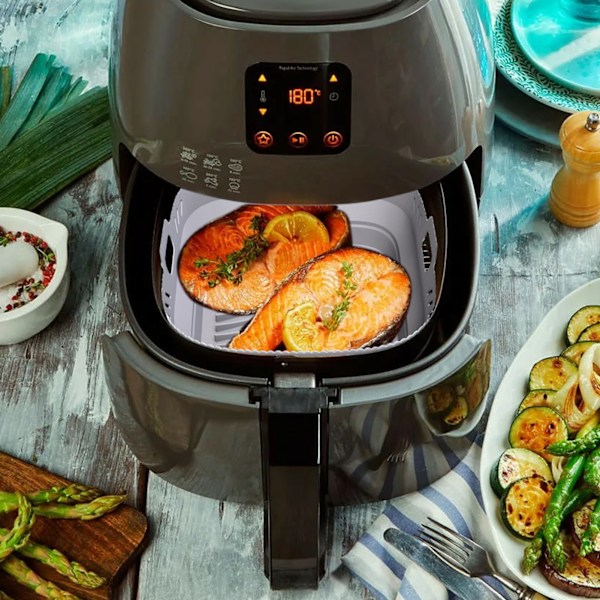 Firkantet Airfryer Tilbehør Airfryer Bageform med Silikonemåtte Airfryer Silikone Bageform, Grå