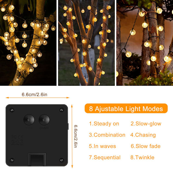 Solcellsbelysning - 30 LED Kristall Solcellsbelysning för utomhus och inomhus 8 lägen för trädgård, terrass, balkong, träd, bröllop, fest