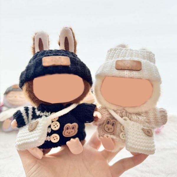 Kläder för Labubu (INGEN Docka), Hatt & Overall Set för 17 cm Labubu Tillbehör Kostym Off-white