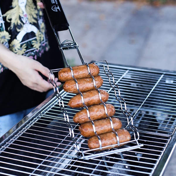 Grillkurv Metal Mesh Grill Pølseholder Net Picknickkamera Sort En One Size