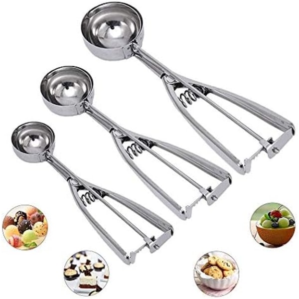 Galaxy Cookie Scoop Set, 3 Laskevaa Jäätelökauhaa, Ruostumattomasta Teräksestä Valmistetut Cookie Scoops