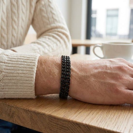 Sort armbånd i rustfrit stål til mænd med magnetlås, håndvævet tynd kæde, stilfuld gave, 19,5 cm