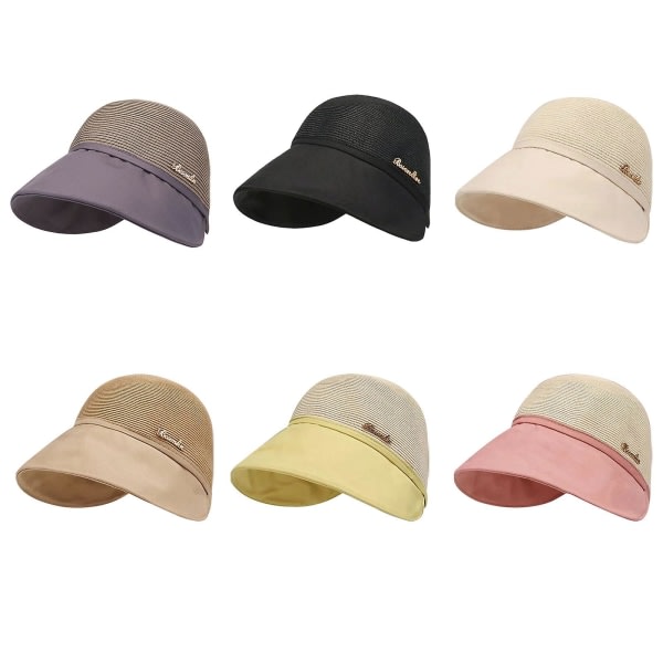 Sommerstrohatte til kvinder Foldbar floppy halm solhat Rejse cap 100% ny Gul