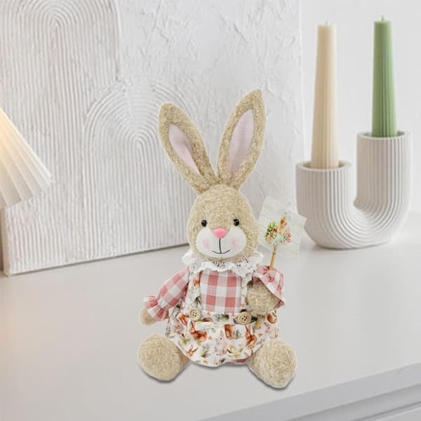 Påskharefigur, söt sittande design, polyester, PP-tyg och järn, för påskheminredning, hyllor och fester, 32 cm