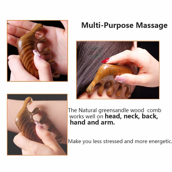 TG Handgjord hårkam i grønt sandelträ med bred tand, Scalp Massage Co