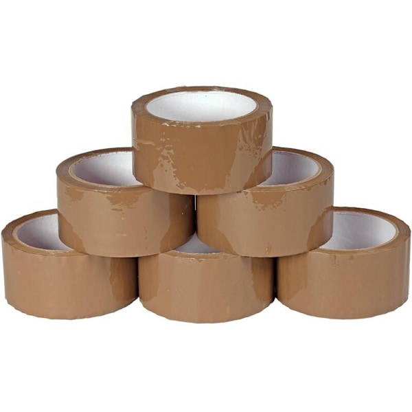 Förpackning med 6 rullar tejp - Standardmått - Längd: 50 m - Bredd: 50 mm - För paket och kartong - Brun