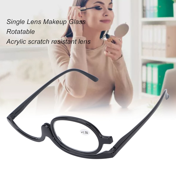 Forstørrelsesmakeupbriller med foldbar linse, ensfarvede makeupbriller i sort (+1,50)