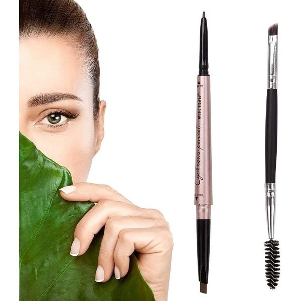 Øjenbrynsblyant med øjenbrynsbørste, dobbelt øjenbrynsblyant, automatisk makeup-værktøj (mørkebrun)