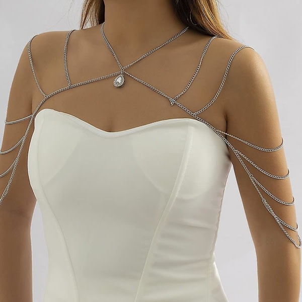 Lyxig Strass Axelkedja Halsband Lager Back Chain Blomma Kristall Axel (Stil 2