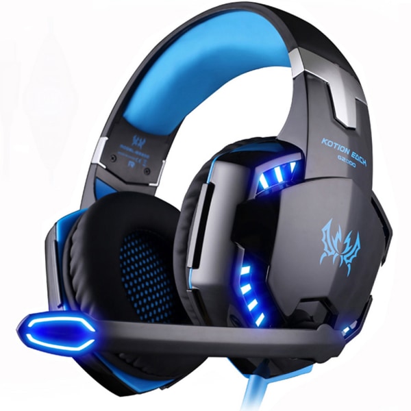 G2000 Stereo Gaming Headset Djup Bas Datorspel Hörlurar Hörlurar med LED-lys Mikrofon for PS4 blå blå blå